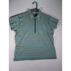 Faded Glory Striped Polo Top Large Y2K Retro‎ Preppy Ribbed Tee